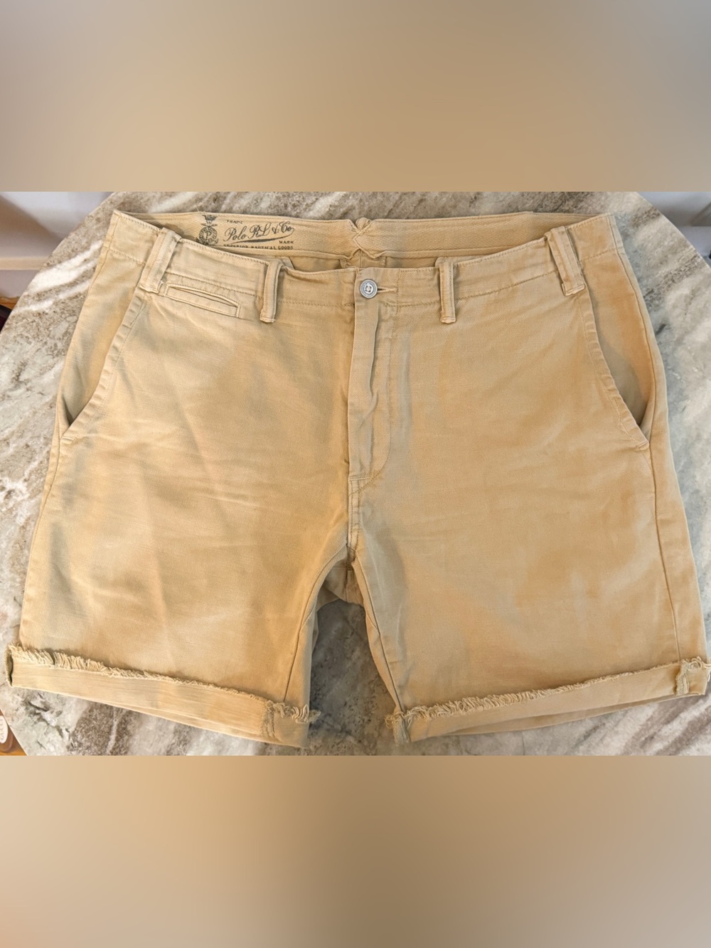 POLO RALPH LAUREN SHORTS CUTOFF $150 KHAKI TAN BEIGE CHINO